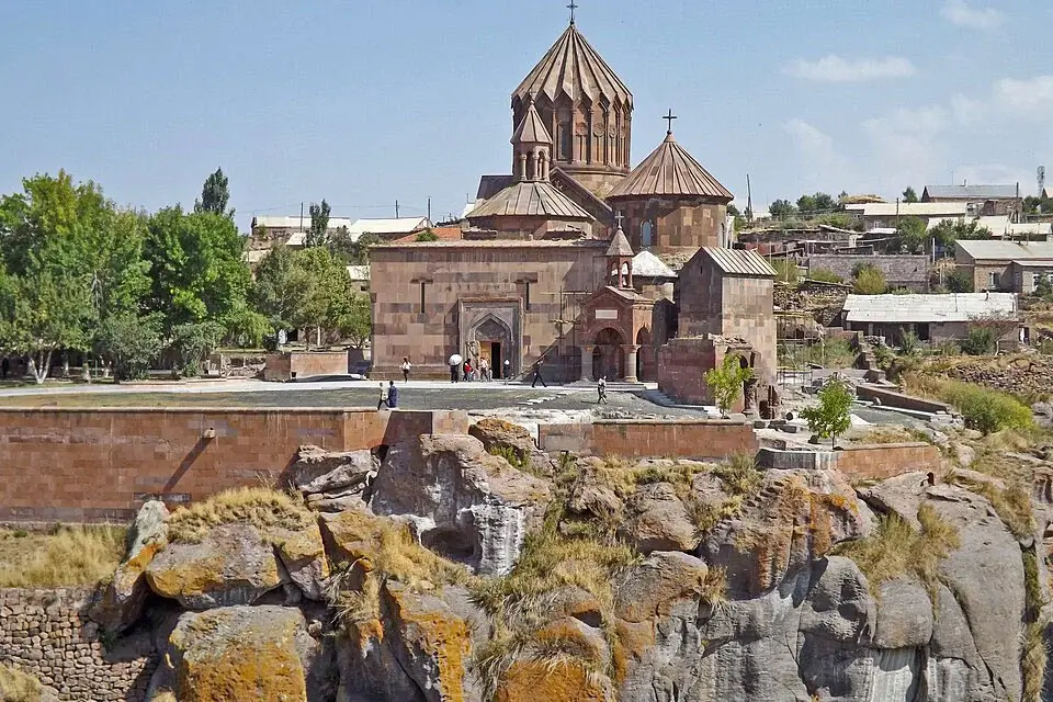 Harichavank monastery complex on the edge of a rocky canyon in Shirak