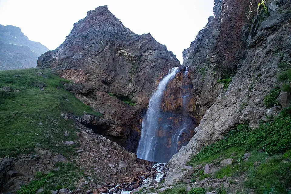 Gegharot Waterfall between the rocks of Mount Aragats