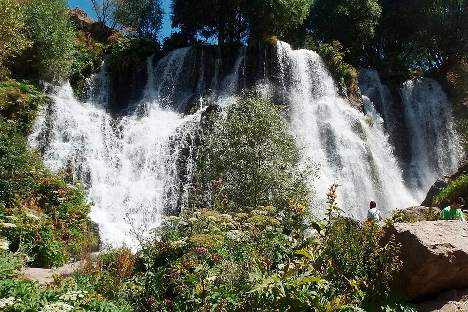 Shaki Waterfall in summer during strong water flow