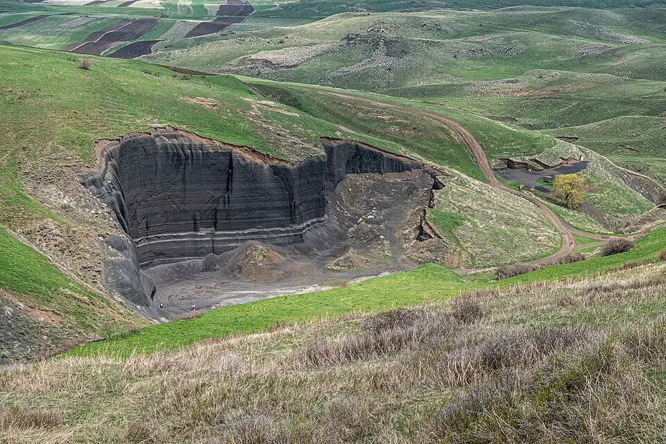 Black Wall volcanic layers on the southern slope of Mount Gutanasar in Armenia