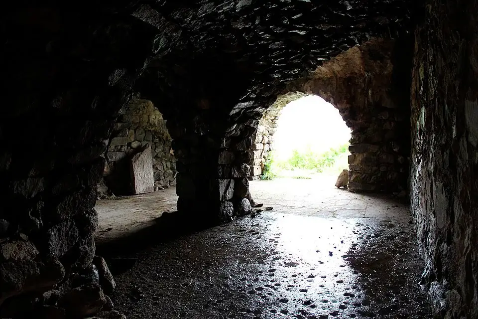 Vaulted stone interior passage inside Halidzor Fortress
