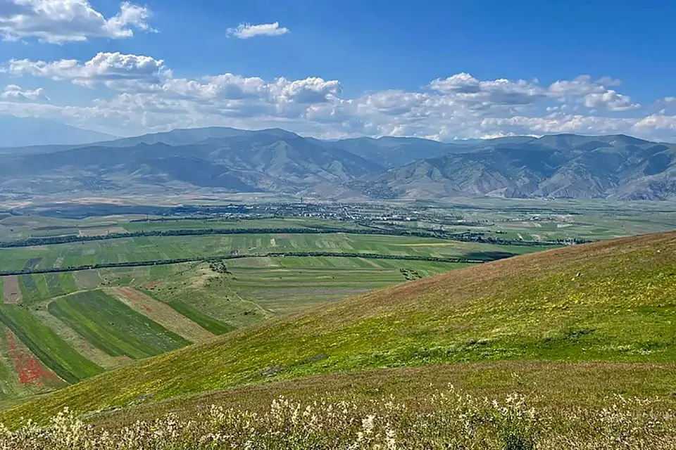 View from the slopes of Mount Gutanasar toward the Kotayk valley and surrounding mountains