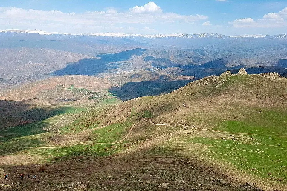 Panoramic view from Mount Hatis toward the surrounding valleys and mountains of Armenia