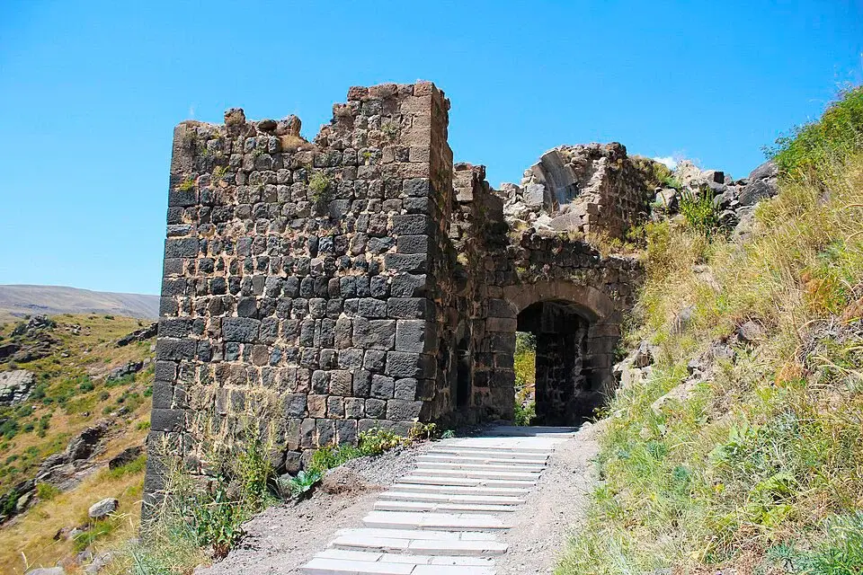 Entrance gate of Amberd Fortress on Mount Aragats