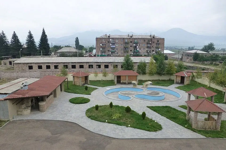 Panoramic view of Stepanavan with green hills in Lori Province, Armenia