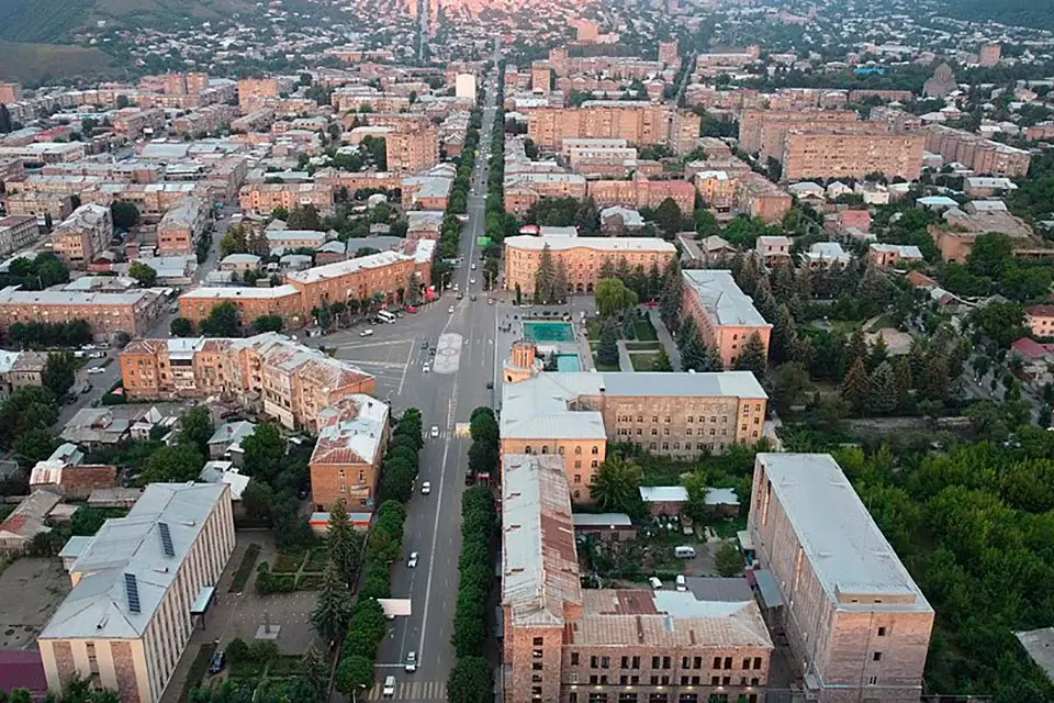 Aerial view of Vanadzor city center in Armenia