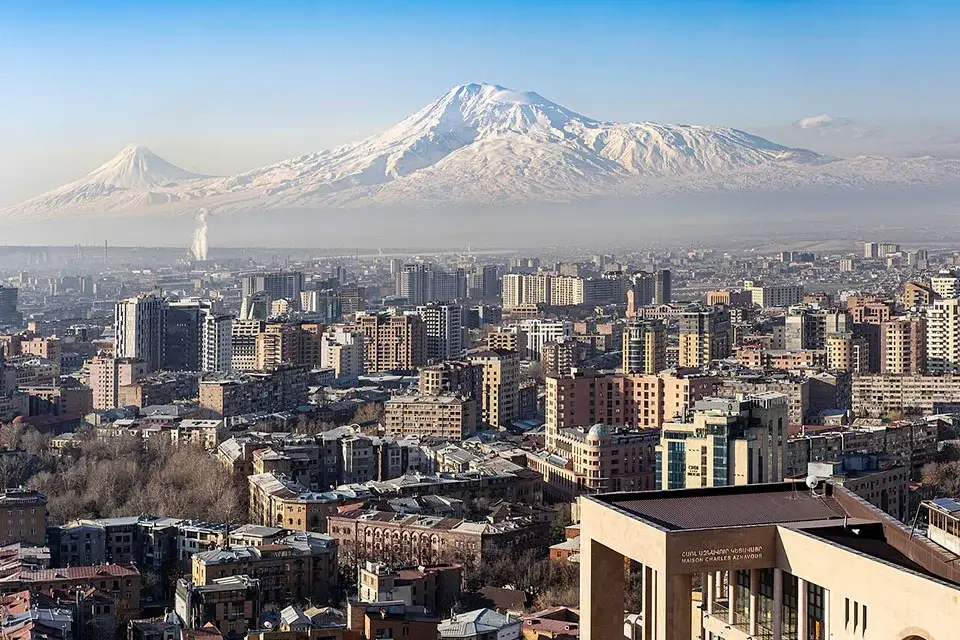 Panoramic view of Yerevan with Mount Ararat, Armenia