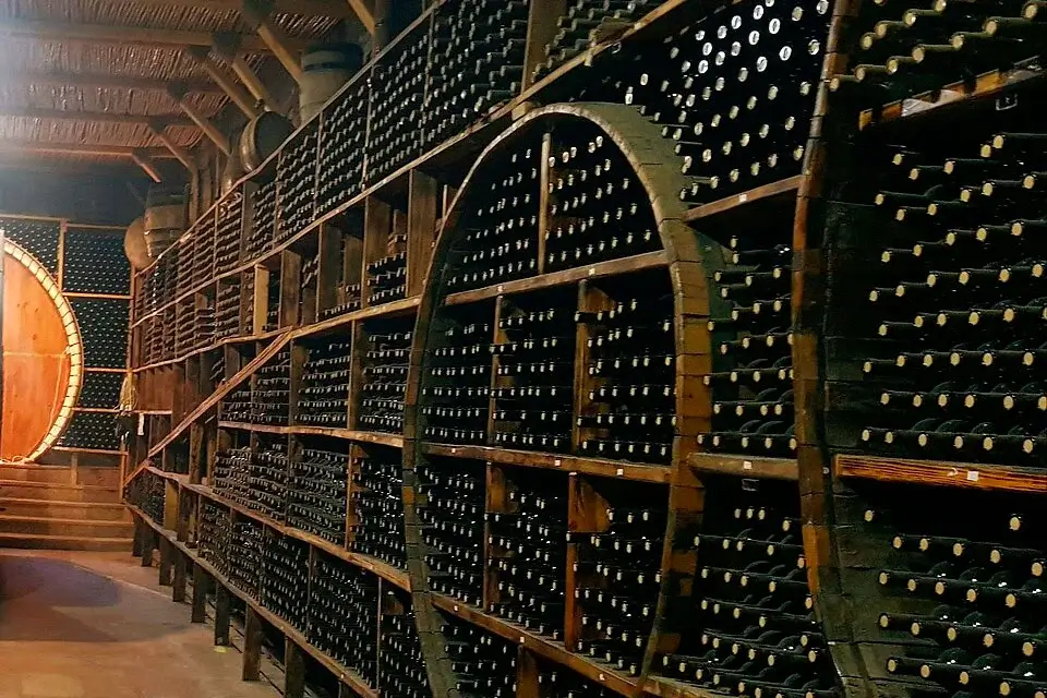 Wine cellar with bottles of Armenian wine