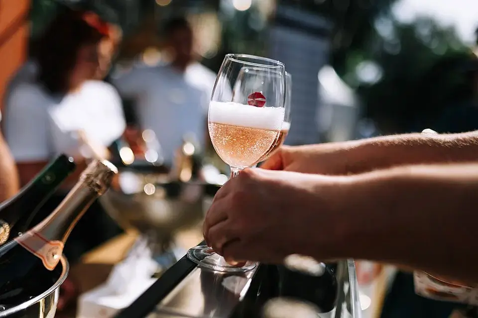 Glass of rosé wine during a tasting